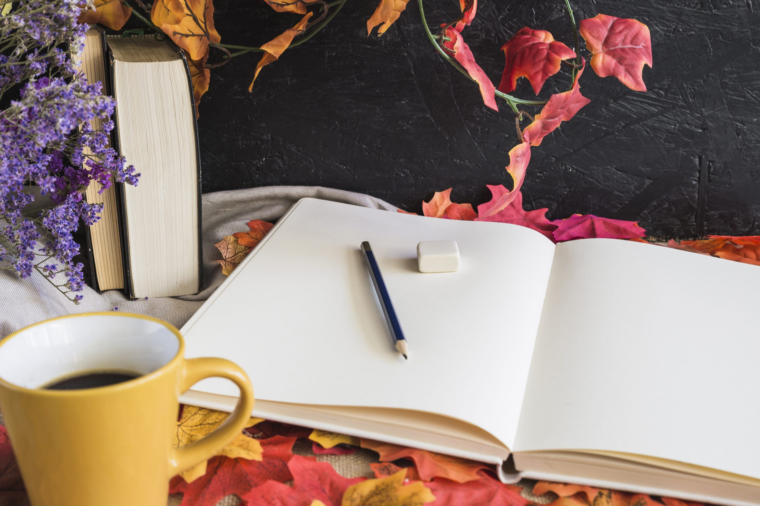 mug near school supplies leaves scaled